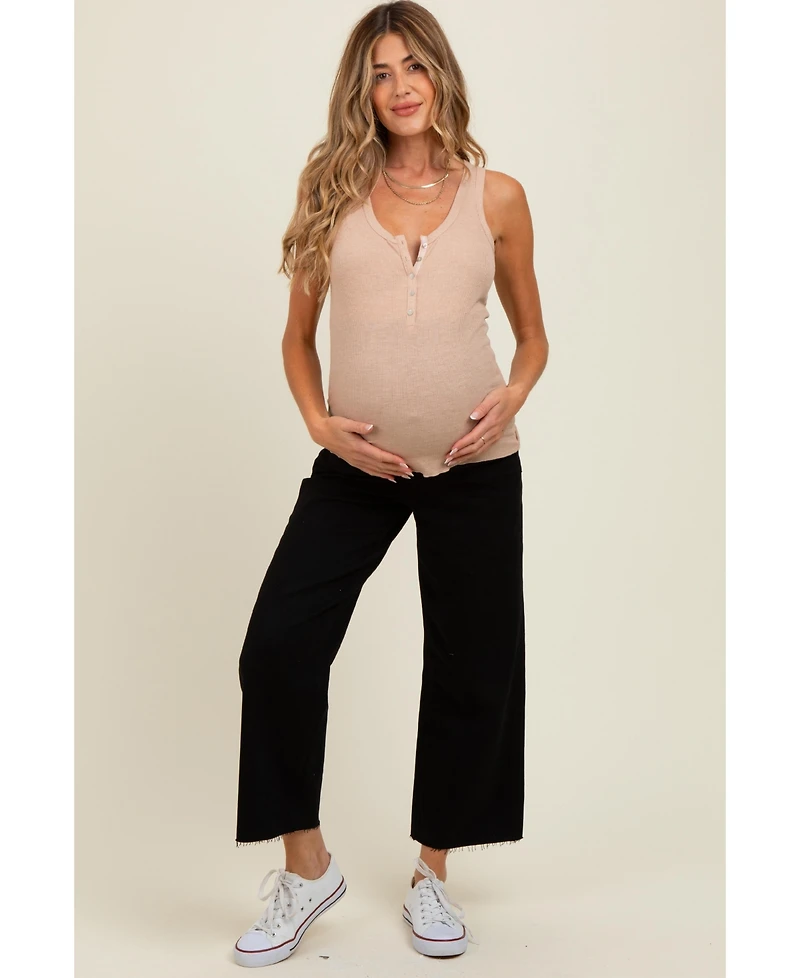 Pinkblush Maternity Black Raw Hem Cropped Wide Leg Jeans