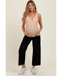 Pinkblush Maternity Black Raw Hem Cropped Wide Leg Jeans