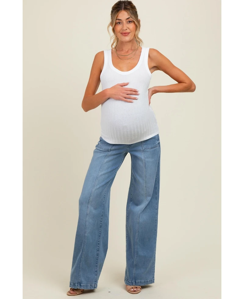 Pinkblush Blue Front Seam Super Wide Leg Maternity Jeans