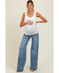 Pinkblush Blue Front Seam Super Wide Leg Maternity Jeans