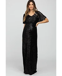Pinkblush Maternity Black Sequin Short Sleeve Maxi Dress
