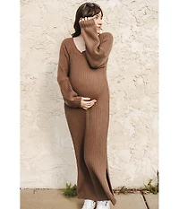 Pinkblush Women's Mauve Side Slit Maternity Maxi Sweater Dress