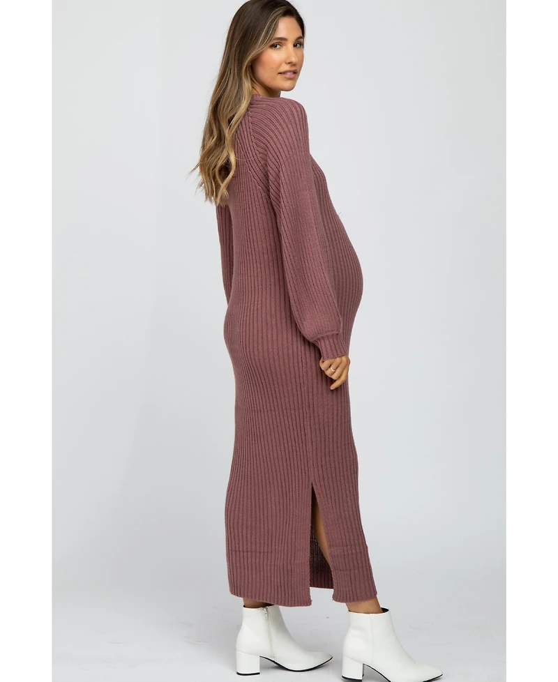 Pinkblush Women's Mauve Side Slit Maternity Maxi Sweater Dress