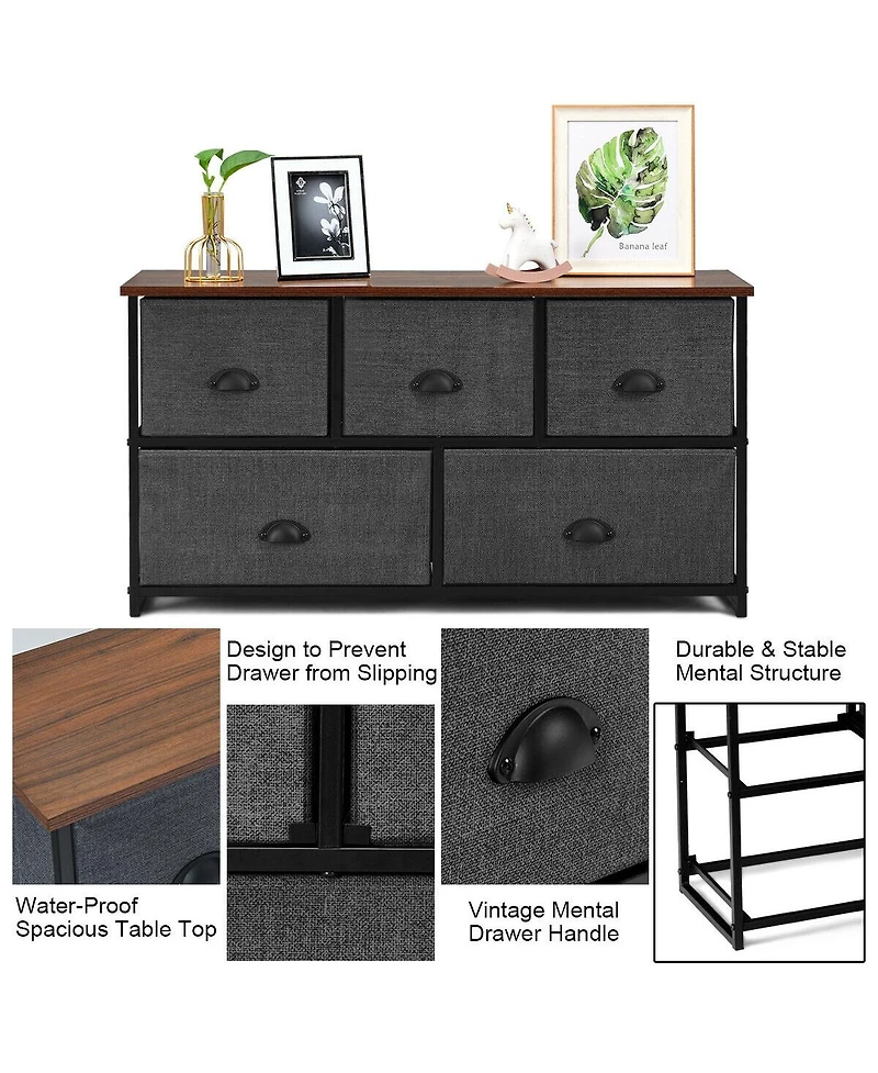 Volenca Dresser Storage Tower with 5 Foldable Cloth Storage Cubes