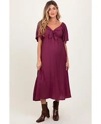 Pinkblush Maternity Plum Front Tie Ruffle Sleeve Midi Dress