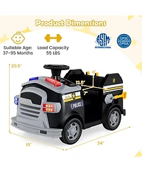 Police Car Ride on, 12V Electric Cop Truck Kids w/Shovel & Wrench, Fire Extinguisher, Ladder, Safety Hat, 4 Anti-Slip Wheels, Music, Alarm, Horn,