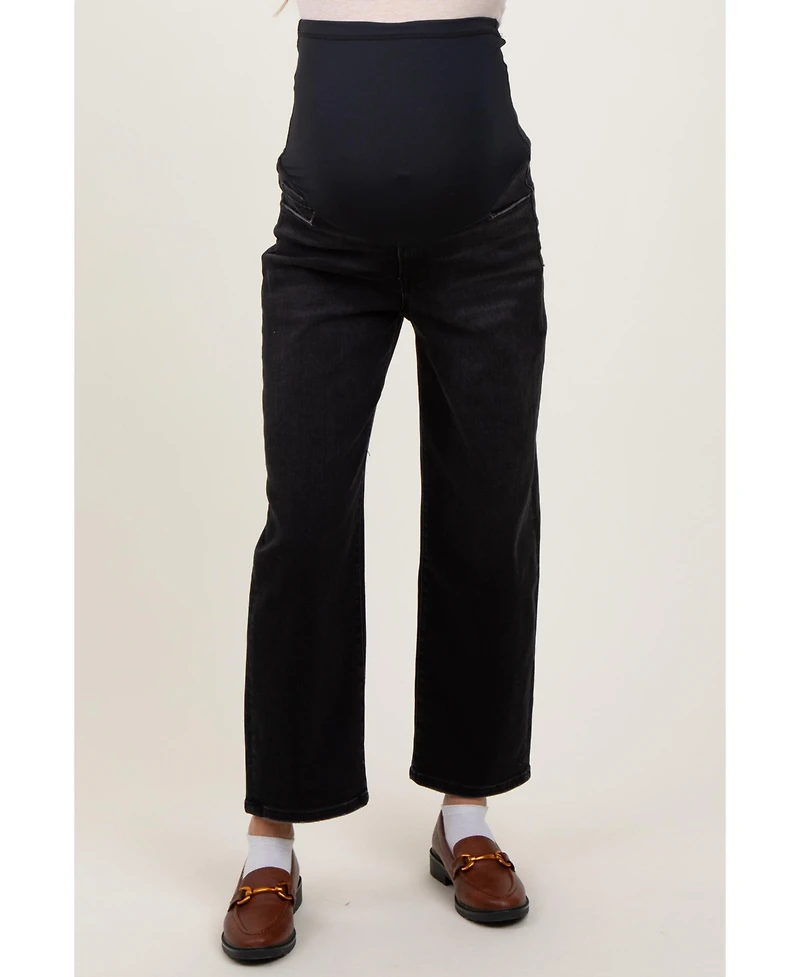 Pinkblush Maternity Black Cropped Wide Leg Jeans