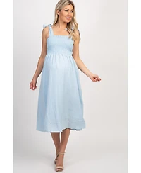 Pinkblush Maternity Light Blue Strap Tie Smocked Dress
