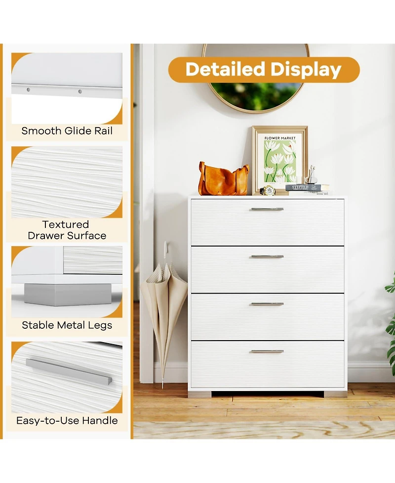 Volenca 4 Drawer Storage Cabinet with Metal Legs Handles with Anti-Toppling Devices