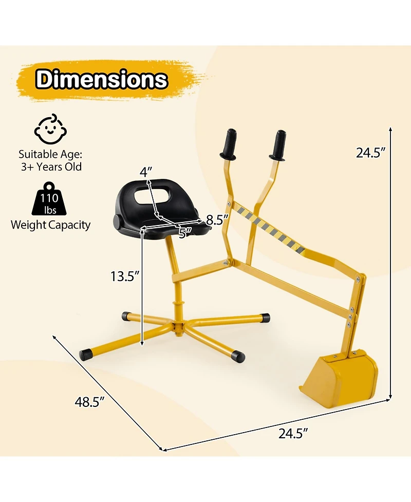 Gymax Kids Ride on Sand Digger w/ 360° Rotatable Seat Flexible Shovel for Dirt Snow