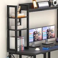 Aheaplus L-Shaped Desk with Hutch & Power Outlet, Corner Computer Led Lights