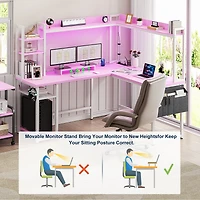 Aheaplus L-Shaped Desk with Hutch & Power Outlet, Corner Computer Desk with Led Lights