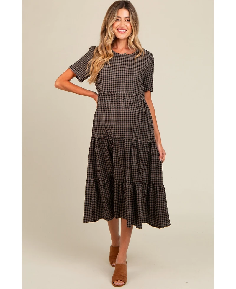 Pinkblush Maternity Black Gingham Tiered Midi Dress