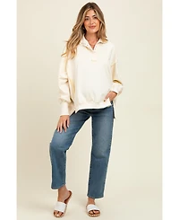 Pinkblush Maternity Cream Snap Button Pullover Henley Sweatshirt