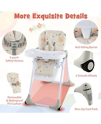 Gymax Baby High Chair w/ 7 Height & 3 Footrest Adjustable Cup holder 2 Wheels