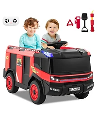 Gymax 2-Seater Kids Ride on Fire Truck w/Remote Control Water Gun Extinguisher Shovel