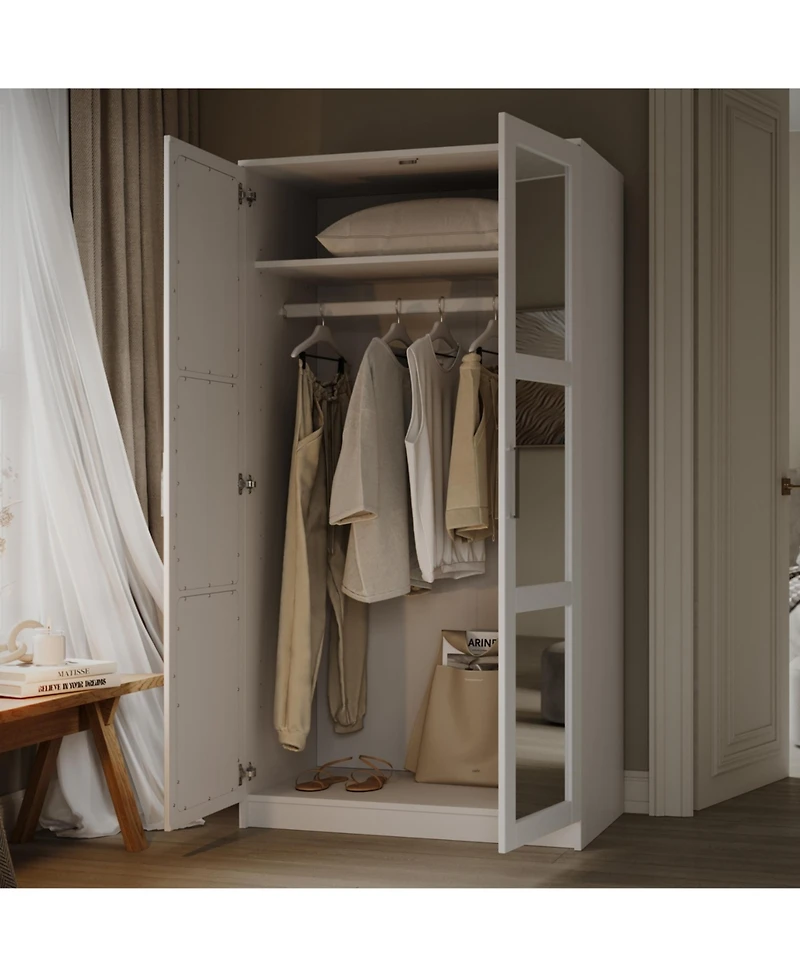 Palace Imports 100% Solid Wood Urban 2-Door Wardrobe Armoire with Mirrored Doors
