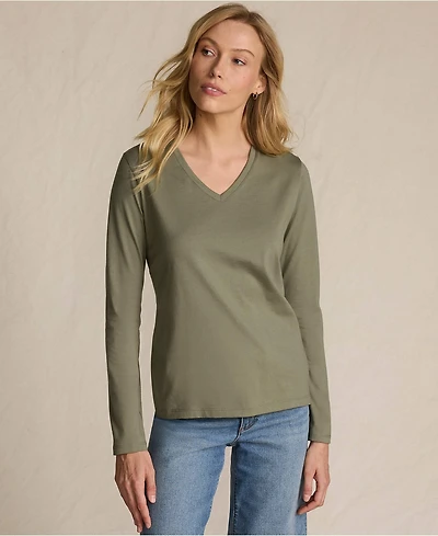 Lands' End Women's Relaxed Supima Cotton Long Sleeve V-Neck T-Shirt