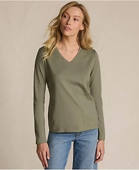 Lands' End Women's Relaxed Supima Cotton Long Sleeve V-Neck T-Shirt