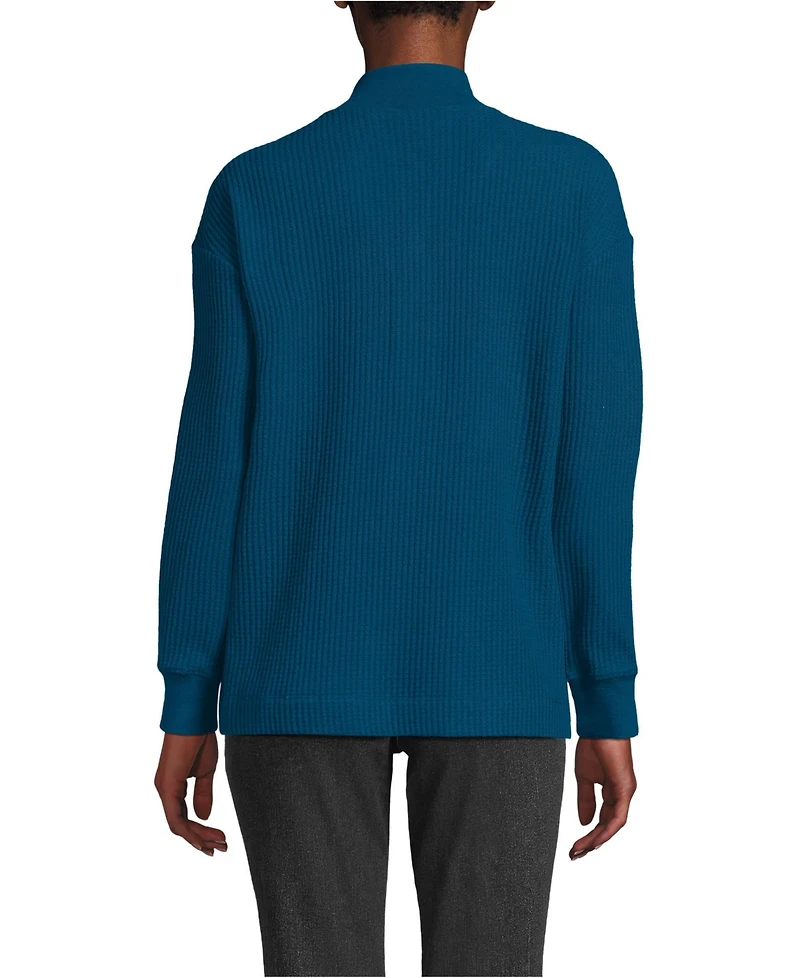 Lands' End Women's Long Sleeve Waffle Shawl Collar Henley