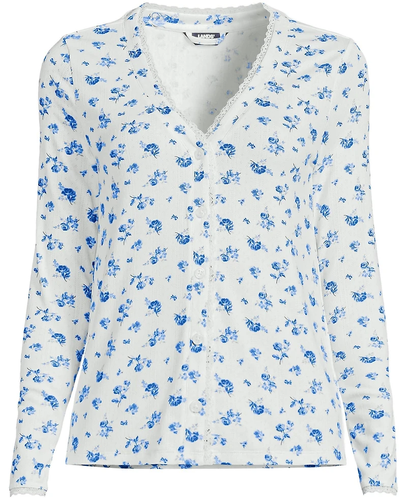 Lands' End Women's Pointelle Long Sleeve Sleep Cardigan