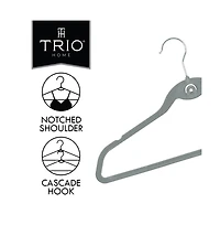 Trio Essentials 30PK Heavy Duty Velvet Hangers with Cascade Hook, 360 Degree Rotatable Hook Grey