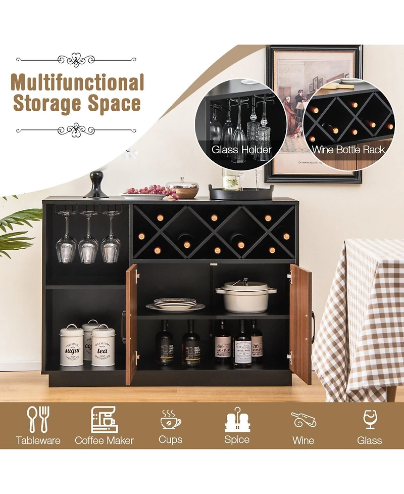 Volenca Industrial Sideboard Cabinet with Removable Wine Rack and Glass Holder