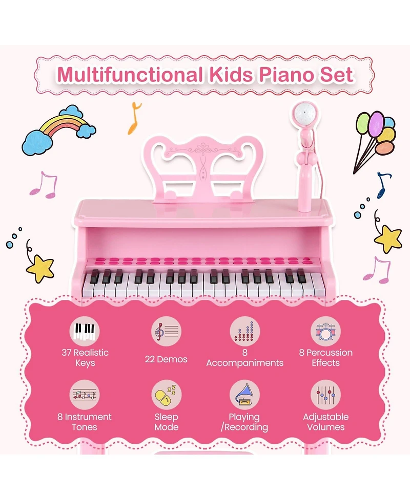 Mecale 37 Keys Music Piano with Microphone Kids Piano Keyboard with Detachable Music Stand
