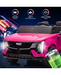 2 Seater Ride on Truck, 24V Licensed Cadillac Kids Car Electric Vehicles w/Remote Control, 3 Speeds, Led Lights