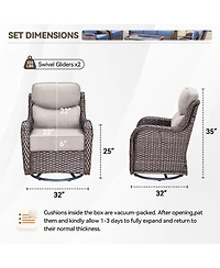 Gymojoy MoonLuxe Outdoor 2-Person Wicker Glider Patio Swivel Chairs with Olefin 6 in. Thick Cushions