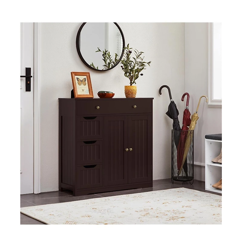 Yaheetech 32" H Free-Standing Bathroom Floor Cabinet with 4 Drawers and 2 Doors Espresso