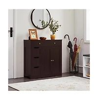 Yaheetech 32" H Free-Standing Bathroom Floor Cabinet with 4 Drawers and 2 Doors Espresso