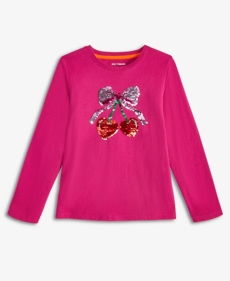 Epic Threads Girls 5-20 Sequin Detail Cherry Print Long-Sleeves T-Shirt, Macy's Exclusive