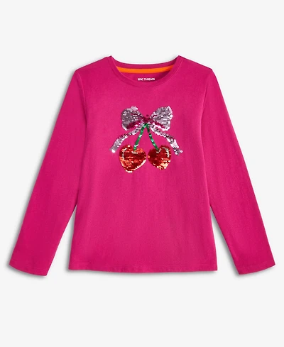 Epic Threads Girls 5-20 Sequin Detail Cherry Print Long-Sleeves T-Shirt, Macy's Exclusive
