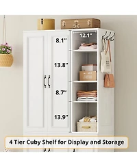 Wooden Wardrobe with 4 Storage Shelves and Hanging Rod, White