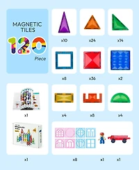 120 Piece Building Magnetic Tiles Clear Diamond Surface Magnetic 3D Blocks Construction Playboards