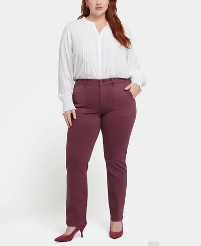 Nydj Plus Marilyn Straight Leg Denim Jeans with Utility Pockets