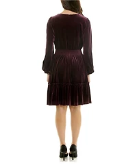 Taylor Women's V-Neck Smocked-Waist Long-Sleeve Velvet Dress