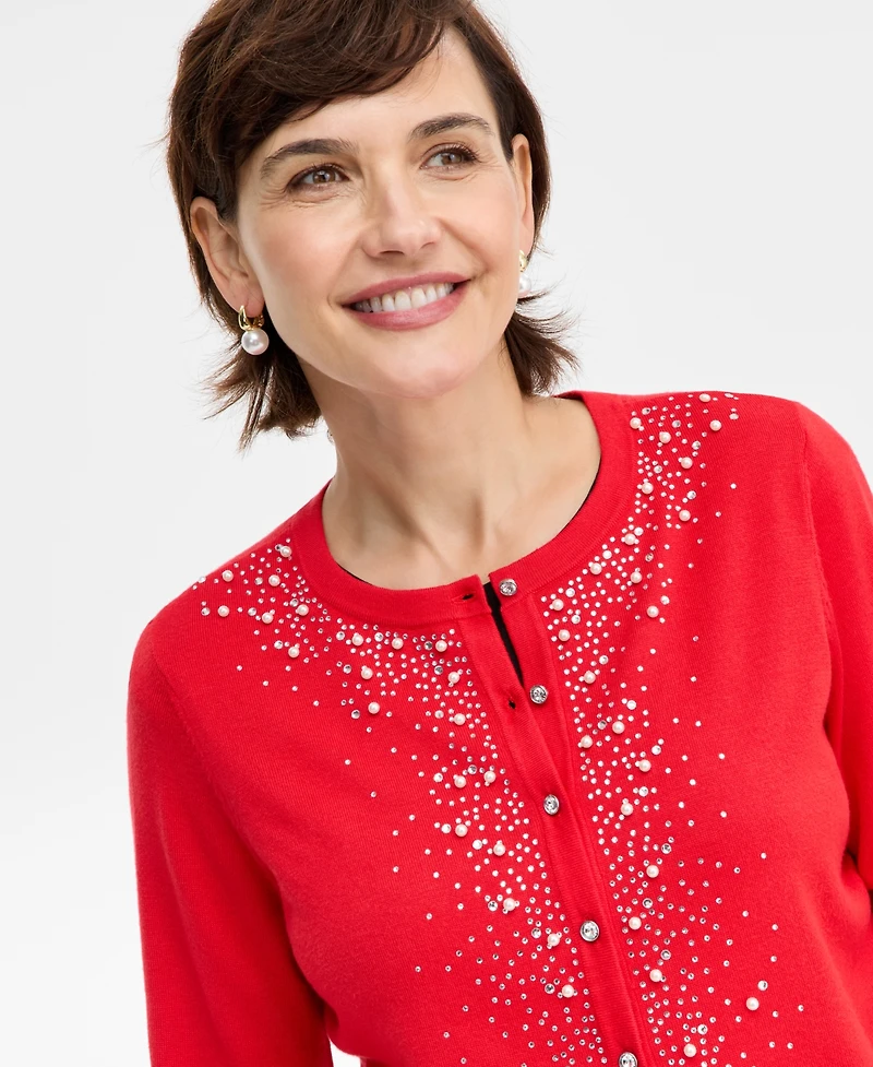 Jm Collection Women's Embellished Border Party Cardigan, Macy's Exclusive
