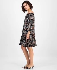 Robbie Bee Women's Square-Neck Ruffle-Trim 3/4-Sleeve Dress