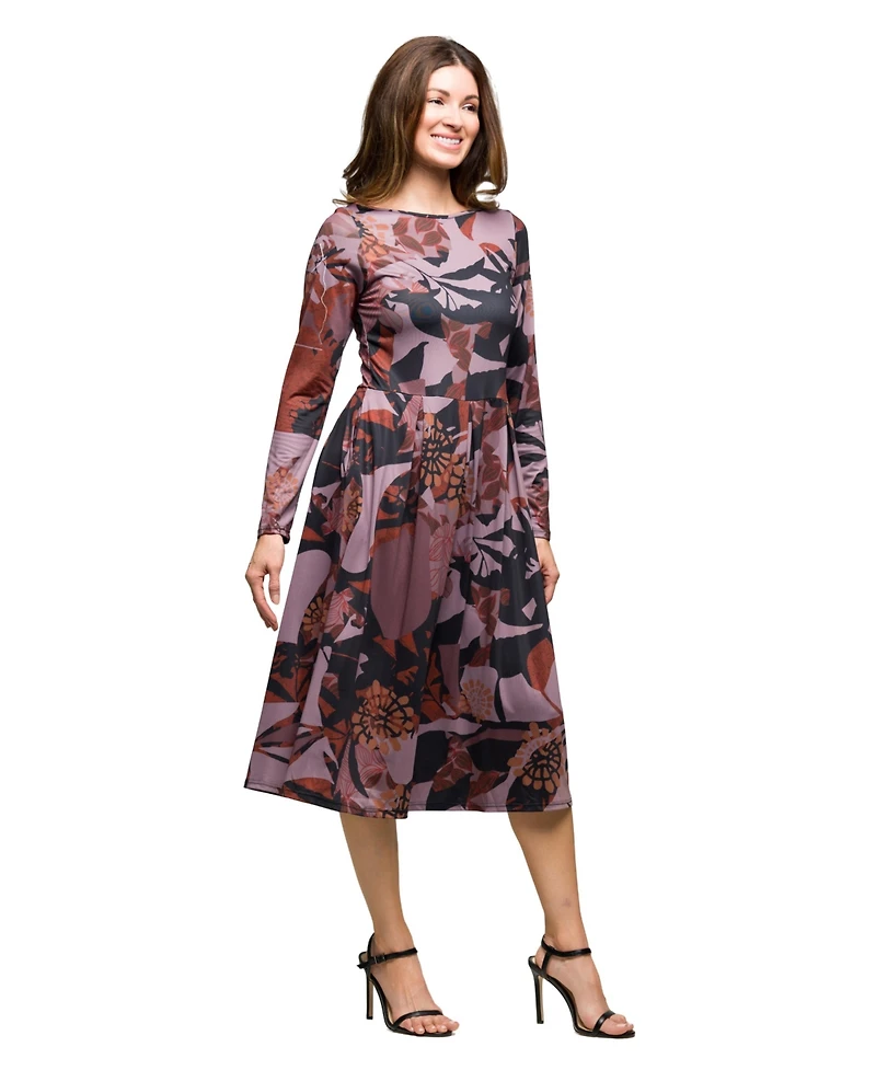 24seven Comfort Apparel Women's Long Sleeve Midi Dress