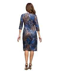 24seven Comfort Apparel Women's Three Quarter Sleeve Faux Wrap Dress