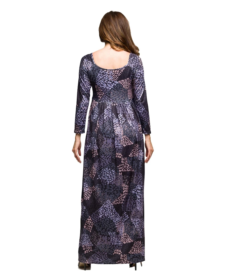 24seven Comfort Apparel Women's Long Sleeve Empire Waist Maxi Dress