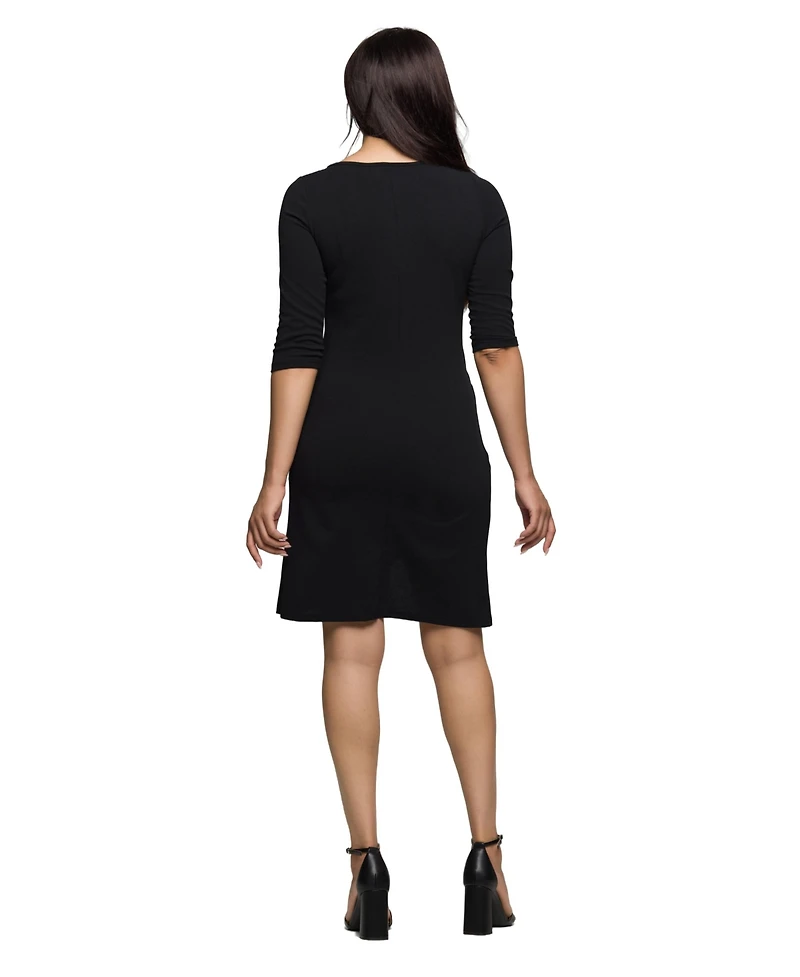 24seven Comfort Apparel Women's Three Quarter Sleeve Ruched Tulip Hem Mini Dress