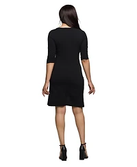 24seven Comfort Apparel Women's Three Quarter Sleeve Ruched Tulip Hem Mini Dress