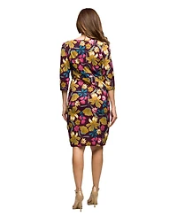 24seven Comfort Apparel Women's Floral Print Faux Wrap Dress