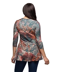 24seven Comfort Apparel Women's Animal Print V Neck Three Quarter Sleeve Tunic Top