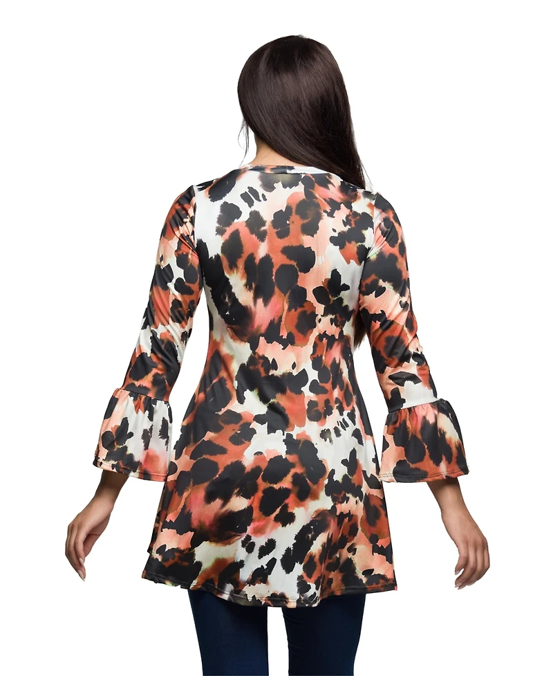 24seven Comfort Apparel Women's Scoop Neck Bell Sleeve Tunic Top