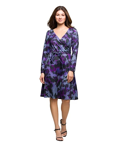 24seven Comfort Apparel Women's Long Sleeve Wrap Dress