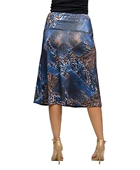 24seven Comfort Apparel Women's Blue Animal Print Knee Length Skirt
